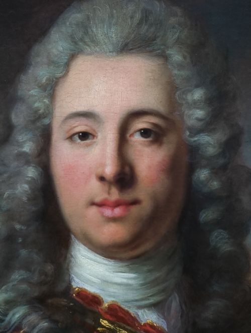 PORTRAIT OF A GENTLEMAN IN ARMOUR AND MAUVE CLOAK C1740 STUDIO OF LOUIS TOCQU 16961772 ANTIQUE OIL ON CANVAS PAINTING - ADDITIONAL PHOTO 4