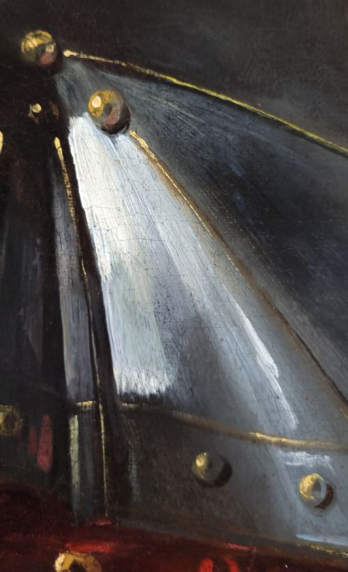 PORTRAIT OF A GENTLEMAN IN ARMOUR AND MAUVE CLOAK C1740 STUDIO OF LOUIS TOCQU 16961772 ANTIQUE OIL ON CANVAS PAINTING - ADDITIONAL PHOTO 8