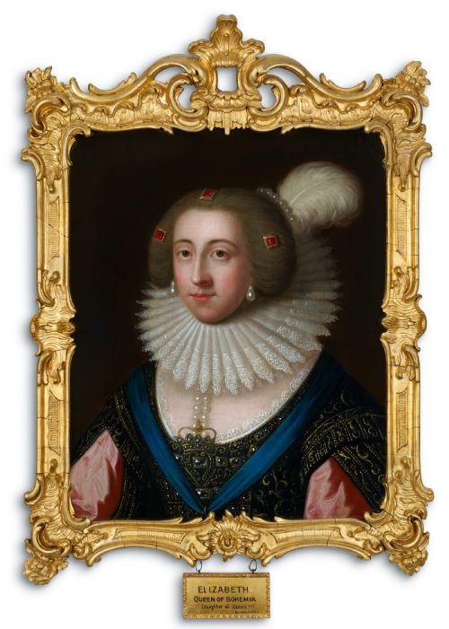 Portrait of Elizabeth, Queen of Bohemia & Electress Palatine, Oil on Canvas Painting, Fine Gilded Frame; Manner of Paul Van Somer (C.1576-1621)
english School