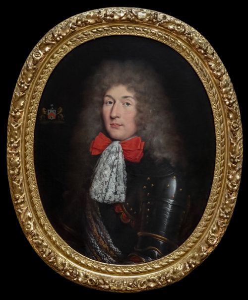 1680's portrait of a gentleman in a lace cravat and armour circle of pierre mignard 16121695 called mignard le romain antique oil on canvas painting - CATEGORY: ANTIQUE ART - DATED 17TH CENTURY