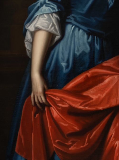C1705 PORTRAIT OF ANNE LADY TIPPING CHEKE IN A BLUE SILK DRESS STANDING ON A PORCH CIRCLE OF SIR GODFREY KNELLER 16461723 OIL ON CANVAS - ADDITIONAL PHOTO 7