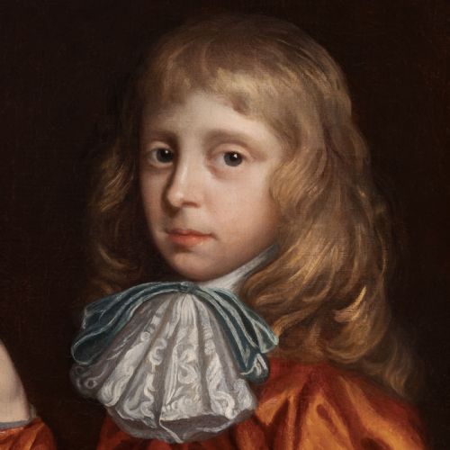 C1680 PORTRAIT OF A BOY GENTLEMAN AND PET DOG CIRCLE OF MARY BEALE C1633C1699 ANTIQUE OIL ON CANVAS PAINTING - ADDITIONAL PHOTO 3