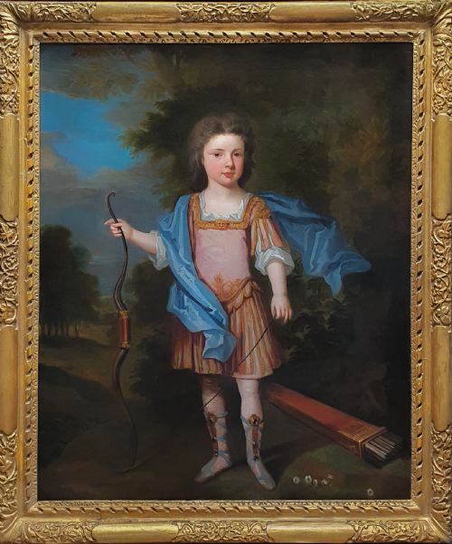 c1710 portrait of young gentleman lord george douglas with bow and arrow attributed to charles d'agar 16691723 oil on canvas painting - CATEGORY: ANTIQUE ART - DATED 18TH CENTURY
