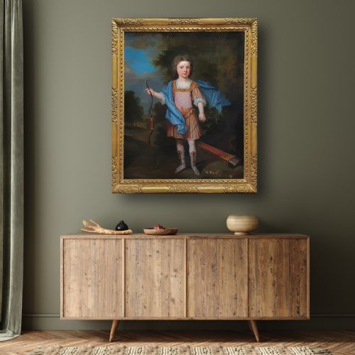 C1710 PORTRAIT OF YOUNG GENTLEMAN LORD GEORGE DOUGLAS WITH BOW AND ARROW ATTRIBUTED TO CHARLES D'AGAR 16691723 OIL ON CANVAS PAINTING - ADDITIONAL PHOTO 1