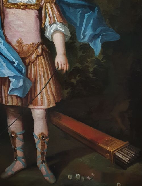 C1710 PORTRAIT OF YOUNG GENTLEMAN LORD GEORGE DOUGLAS WITH BOW AND ARROW ATTRIBUTED TO CHARLES D'AGAR 16691723 OIL ON CANVAS PAINTING - ADDITIONAL PHOTO 3