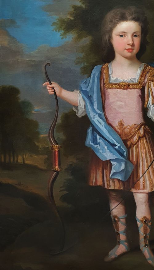 C1710 PORTRAIT OF YOUNG GENTLEMAN LORD GEORGE DOUGLAS WITH BOW AND ARROW ATTRIBUTED TO CHARLES D'AGAR 16691723 OIL ON CANVAS PAINTING - ADDITIONAL PHOTO 4
