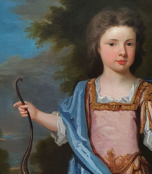 C1710 PORTRAIT OF YOUNG GENTLEMAN LORD GEORGE DOUGLAS WITH BOW AND ARROW ATTRIBUTED TO CHARLES D'AGAR 16691723 OIL ON CANVAS PAINTING - ADDITIONAL PHOTO 5