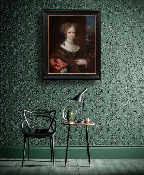 C1675 PORTRAIT OF A LADY WITH A CRIMSON WRAP AND FUR JACOB HUYSMANS C16331696 DUTCH OLD MASTER ANTIQUE OIL ON CANVAS PAINTING - ADDITIONAL PHOTO 1