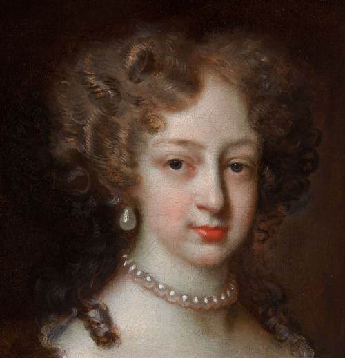 C1675 PORTRAIT OF A LADY WITH A CRIMSON WRAP AND FUR JACOB HUYSMANS C16331696 DUTCH OLD MASTER ANTIQUE OIL ON CANVAS PAINTING - ADDITIONAL PHOTO 3