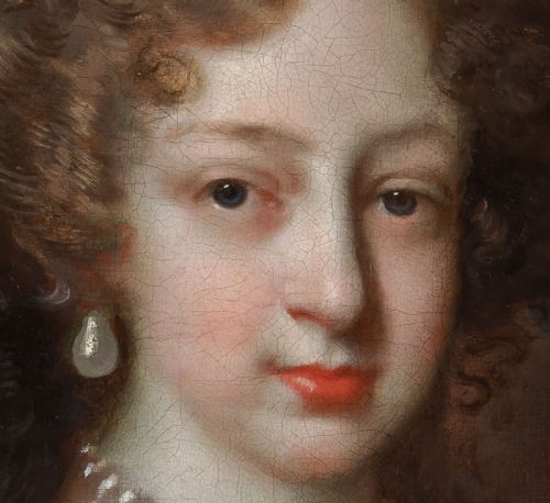 C1675 PORTRAIT OF A LADY WITH A CRIMSON WRAP AND FUR JACOB HUYSMANS C16331696 DUTCH OLD MASTER ANTIQUE OIL ON CANVAS PAINTING - ADDITIONAL PHOTO 6