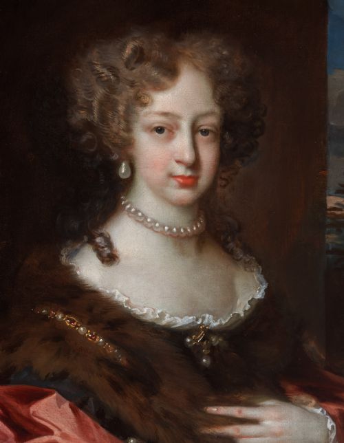 C1675 PORTRAIT OF A LADY WITH A CRIMSON WRAP AND FUR JACOB HUYSMANS C16331696 DUTCH OLD MASTER ANTIQUE OIL ON CANVAS PAINTING - ADDITIONAL PHOTO 7