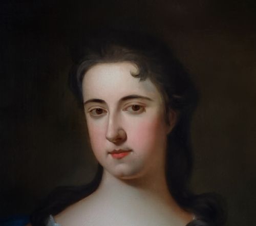 C1710 PORTRAIT OF A LADY IN A RUSSET SILK DRESS CIRCLE OF MICHAEL DAHL 16591743 ANTIQUE OIL ON CANVAS PAINTING - ADDITIONAL PHOTO 6