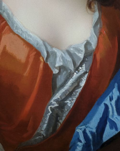 C1710 PORTRAIT OF A LADY IN A RUSSET SILK DRESS CIRCLE OF MICHAEL DAHL 16591743 ANTIQUE OIL ON CANVAS PAINTING - ADDITIONAL PHOTO 7