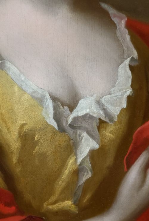 C1698 PORTRAIT OF LADY MARY CAPEL COUNTESS OF ESSEX IN YELLOW SILK DRESS RED MANTLE CIRCLE OF SIR GODFREY KNELLER OIL ON CANVAS PAINTING - ADDITIONAL PHOTO 6