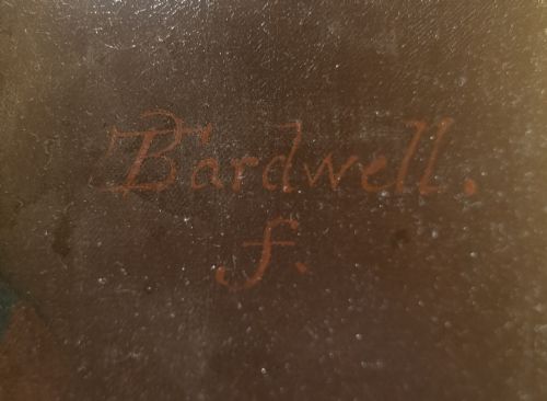 PORTRAIT OF A LADY MRS WILLIAM ACTON OF BRAMFORD HALL IN A SILK DRESS AND BLUE FURTRIMMED CAPE C1740 SIGNED THOMAS BARDWELL 17041767 - ADDITIONAL PHOTO 16