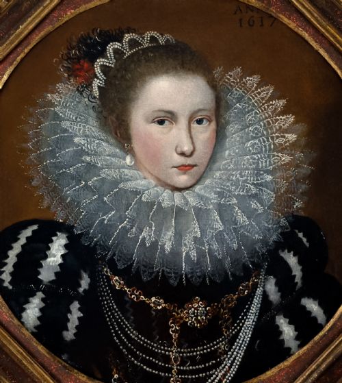 PORTRAIT OF A YOUNG LADY IN AN ELABORATE RUFF DATED 1617 CIRCLE OF FRANS POURBUS THE YOUNGER 15691622 OIL ON CANVAS PAINTING - ADDITIONAL PHOTO 2