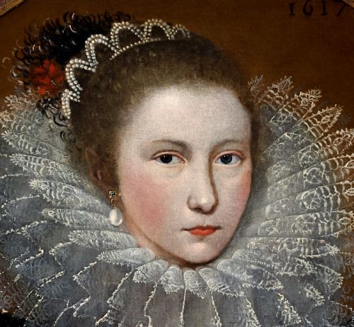 PORTRAIT OF A YOUNG LADY IN AN ELABORATE RUFF DATED 1617 CIRCLE OF FRANS POURBUS THE YOUNGER 15691622 OIL ON CANVAS PAINTING - ADDITIONAL PHOTO 4