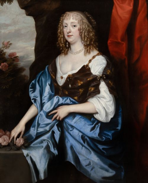 PORTRAIT OF CATHERINE MURRAY LATER COUNTESS OF DYSART BESIDE A PLINTH WITH PINK ROSES 17TH CENTURY AFTER SIR ANTHONY VAN DYCK OIL ON CANVAS PAINTING - ADDITIONAL PHOTO 6