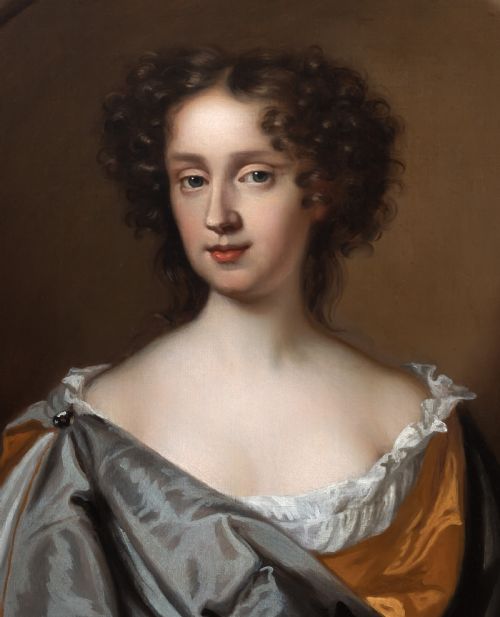 C1675 PORTRAIT OF A LADY IN A RUSSET DRESS AND BLUE WRAP BY MARY BEALE OIL ON CANVAS - ADDITIONAL PHOTO 2