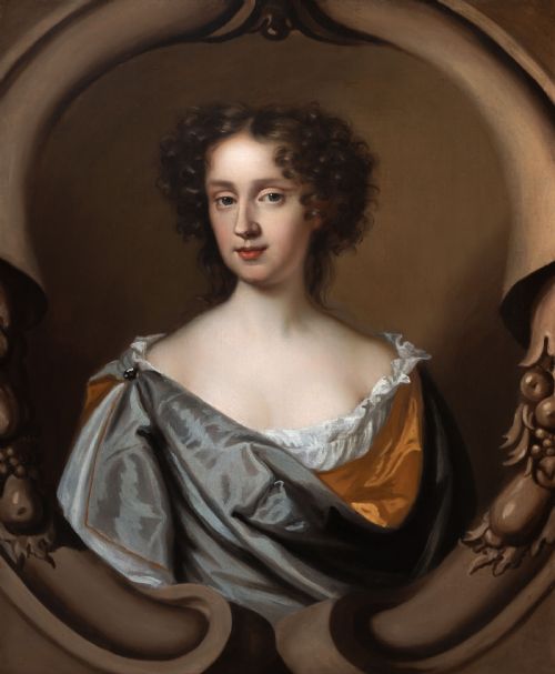 C1675 PORTRAIT OF A LADY IN A RUSSET DRESS AND BLUE WRAP BY MARY BEALE OIL ON CANVAS - ADDITIONAL PHOTO 5