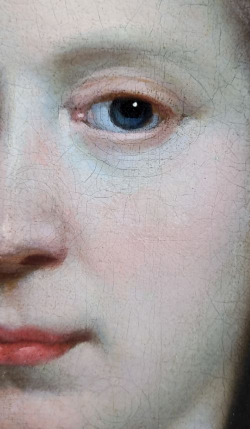 C1695 PORTRAIT OF A LADY IN BLUE SILK DRESS AND CRIMSON MANTLE BY THOMAS MURRAY 16631735 OIL ON CANVAS PAINTING - ADDITIONAL PHOTO 5