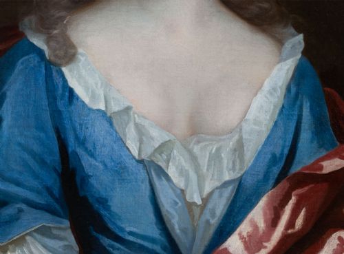 C1695 PORTRAIT OF A LADY IN BLUE SILK DRESS AND CRIMSON MANTLE BY THOMAS MURRAY 16631735 OIL ON CANVAS PAINTING - ADDITIONAL PHOTO 6