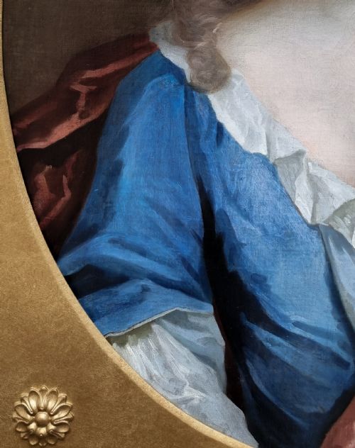 C1695 PORTRAIT OF A LADY IN BLUE SILK DRESS AND CRIMSON MANTLE BY THOMAS MURRAY 16631735 OIL ON CANVAS PAINTING - ADDITIONAL PHOTO 7