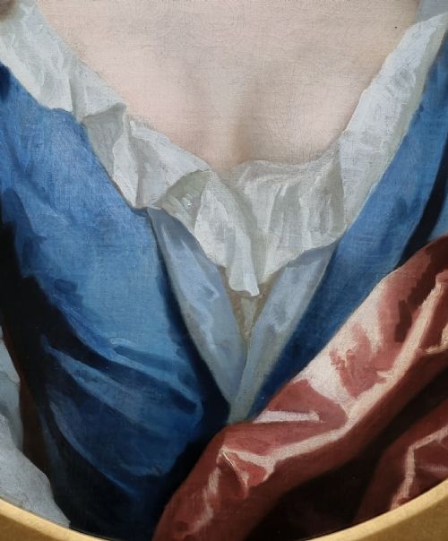 C1695 PORTRAIT OF A LADY IN BLUE SILK DRESS AND CRIMSON MANTLE BY THOMAS MURRAY 16631735 OIL ON CANVAS PAINTING - ADDITIONAL PHOTO 8