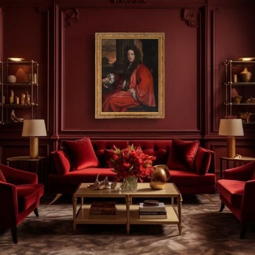 PORTRAIT OF A GENTLEMAN IN SCARLET ROBES ON A PORCH HOLDING FLOWERS C1675 ATTRIBUTED TO JOHN GREENHILL C16421676 OIL ON CANVAS - ADDITIONAL PHOTO 1