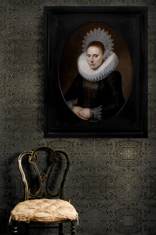 C1610 PORTRAIT OF A LADY IN WHITE RUFF AND LACE COIF BY CORNELIS VAN DER VOORT C15761624 OIL ON PANEL PAINTING - ADDITIONAL PHOTO 1