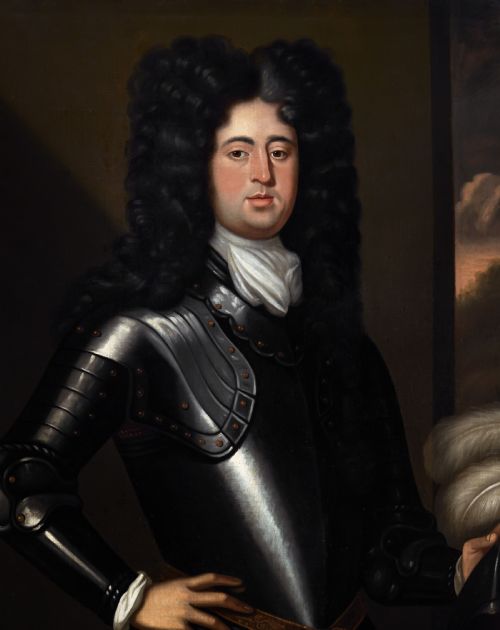 PORTRAIT OF A GENTLEMAN IN ARMOUR BESIDE A TABLE WITH HELMUT C1685 FOLLOWER OF JOHANN KERSEBOOM D1708 OIL ON CANVAS PAINTING - ADDITIONAL PHOTO 7