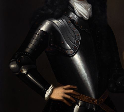 PORTRAIT OF A GENTLEMAN IN ARMOUR BESIDE A TABLE WITH HELMUT C1685 FOLLOWER OF JOHANN KERSEBOOM D1708 OIL ON CANVAS PAINTING - ADDITIONAL PHOTO 8