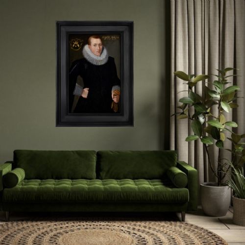 fig 2. Dated 1624 Portrait of a Gentleman in Black Doublet & White Ruff Holding Gloves, oil on panel painting; Circle of Frans Pourbus the Younger (1569–1622)