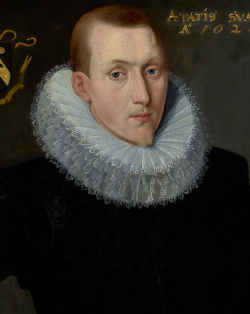 fig 4. Dated 1624 Portrait of a Gentleman in Black Doublet & White Ruff Holding Gloves, oil on panel painting; Circle of Frans Pourbus the Younger (1569–1622)