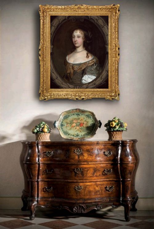 PORTRAIT OF A LADY IN A GREEN DRESS PEARL JEWELLERY C1660 STUDIO OF JOHN MICHAEL WRIGHT 16171694 OIL ON CANVAS PAINTING - ADDITIONAL PHOTO 1