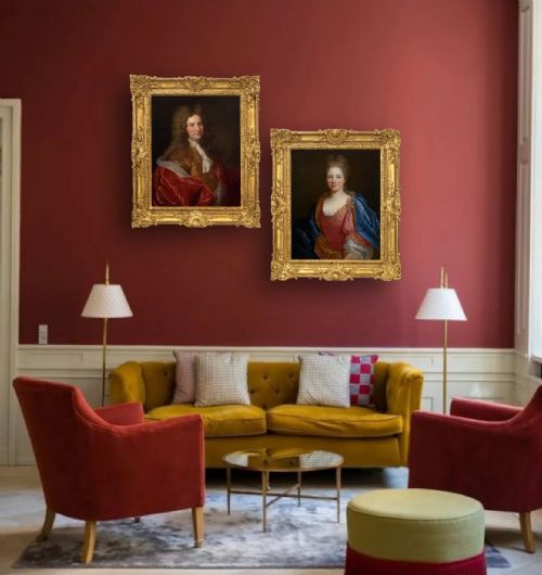 PORTRAIT OF A LADY PORTRAIT OF GENTLEMAN IN VELVET SILK ATTIRE C1700 CIRCLE OF NICOLAS DE LARGILLIERE 16561746 OIL ON CANVAS - ADDITIONAL PHOTO 1