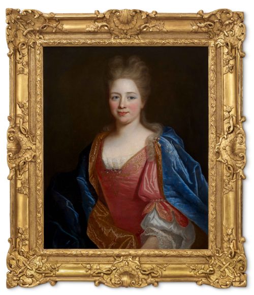PORTRAIT OF A LADY PORTRAIT OF GENTLEMAN IN VELVET SILK ATTIRE C1700 CIRCLE OF NICOLAS DE LARGILLIERE 16561746 OIL ON CANVAS - ADDITIONAL PHOTO 2