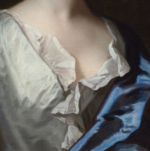 PORTRAIT OF A LADY IN WHITE DRESS AND BLUE MANTLE FRANCES LADY BERKELEY C1695 BY MICHAEL DAHL 16591743 OIL ON CANVAS PAINTING - ADDITIONAL PHOTO 7