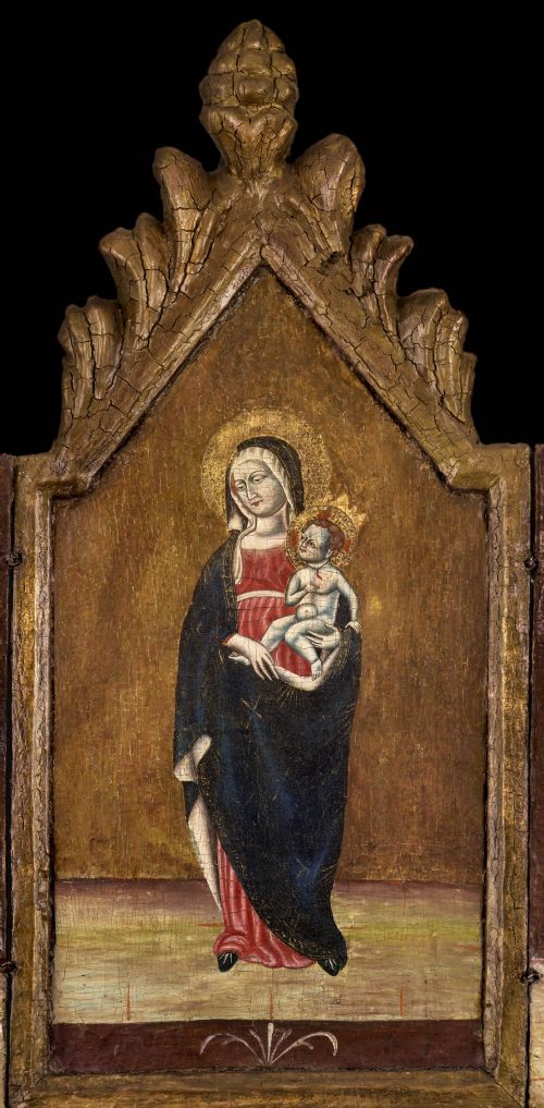 TRIPTYCH OF MADONNA AND CHILD ST MICHAEL ST ANTHONY 17TH CENTURY OIL PAINTING - ADDITIONAL PHOTO 3