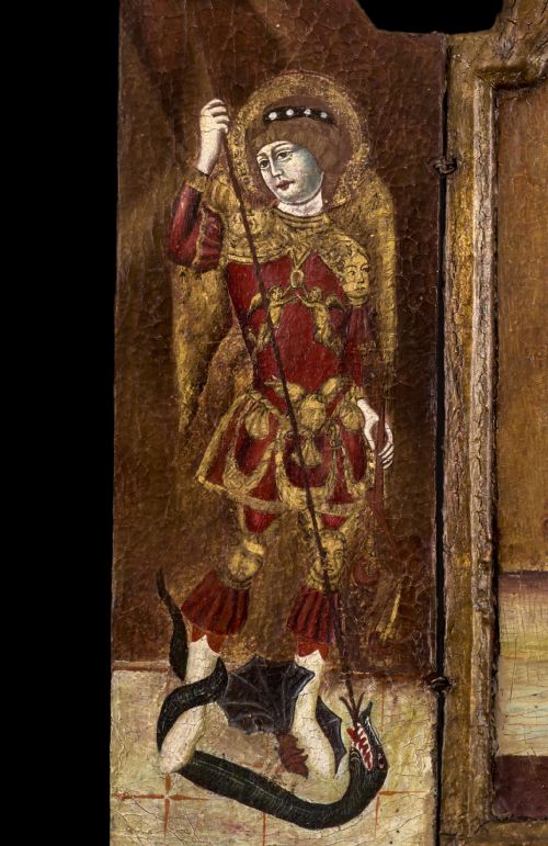 TRIPTYCH OF MADONNA AND CHILD ST MICHAEL ST ANTHONY 17TH CENTURY OIL PAINTING - ADDITIONAL PHOTO 4