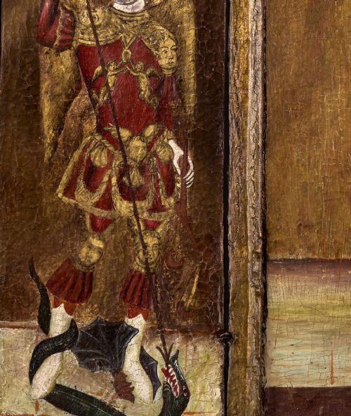 TRIPTYCH OF MADONNA AND CHILD ST MICHAEL ST ANTHONY 17TH CENTURY OIL PAINTING - ADDITIONAL PHOTO 5