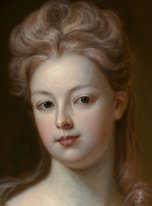 PORTRAIT OF A LADY ELIZABETH WRAY IN A SILK DRESS PINK WRAP C1698 CIRCLE OF MICHAEL DAHL OIL ON CANVAS - ADDITIONAL PHOTO 6