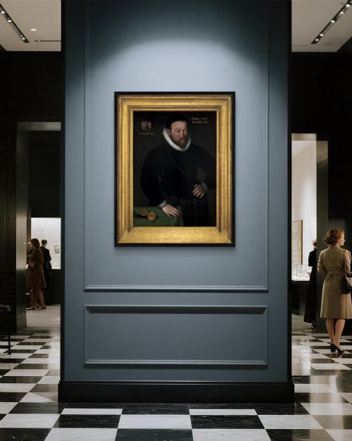 CIVIC PORTRAIT OF A GENTLEMAN IN A DOUBLET BESIDE A TABLE WITH A CLOCK DATED 1595 CIRCLE OF FRANS POURBUS THE ELDER 15451581 OIL ON PANEL PAINTING - ADDITIONAL PHOTO 1