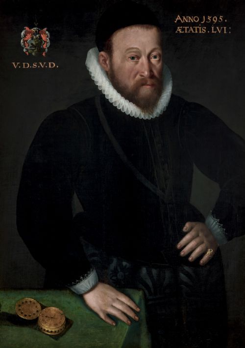 CIVIC PORTRAIT OF A GENTLEMAN IN A DOUBLET BESIDE A TABLE WITH A CLOCK DATED 1595 CIRCLE OF FRANS POURBUS THE ELDER 15451581 OIL ON PANEL PAINTING - ADDITIONAL PHOTO 2