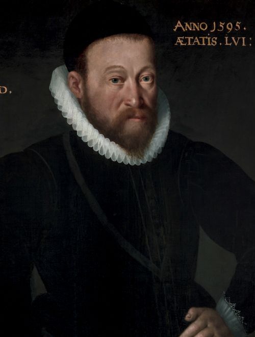 CIVIC PORTRAIT OF A GENTLEMAN IN A DOUBLET BESIDE A TABLE WITH A CLOCK DATED 1595 CIRCLE OF FRANS POURBUS THE ELDER 15451581 OIL ON PANEL PAINTING - ADDITIONAL PHOTO 3