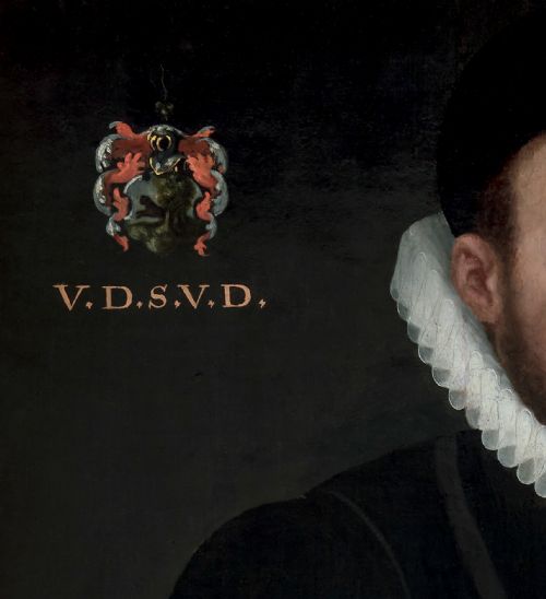 CIVIC PORTRAIT OF A GENTLEMAN IN A DOUBLET BESIDE A TABLE WITH A CLOCK DATED 1595 CIRCLE OF FRANS POURBUS THE ELDER 15451581 OIL ON PANEL PAINTING - ADDITIONAL PHOTO 5