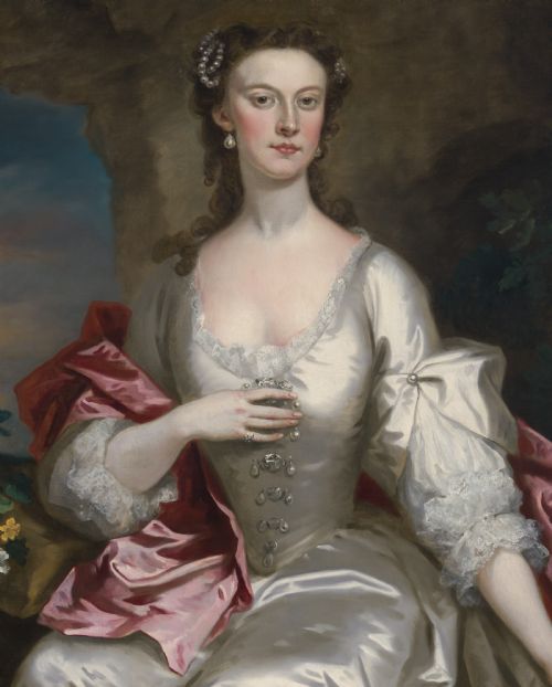 PORTRAIT OF A LADY IN A WHITE SILK DRESS RED DRAPERY SIGNED AND DATED 1739 JOHN VANDERBANK 16941739 OIL ON CANVAS PAINTING - ADDITIONAL PHOTO 4