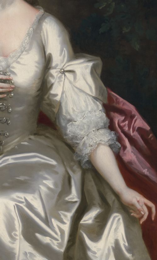PORTRAIT OF A LADY IN A WHITE SILK DRESS RED DRAPERY SIGNED AND DATED 1739 JOHN VANDERBANK 16941739 OIL ON CANVAS PAINTING - ADDITIONAL PHOTO 5