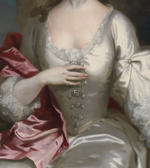PORTRAIT OF A LADY IN A WHITE SILK DRESS RED DRAPERY SIGNED AND DATED 1739 JOHN VANDERBANK 16941739 OIL ON CANVAS PAINTING - ADDITIONAL PHOTO 6