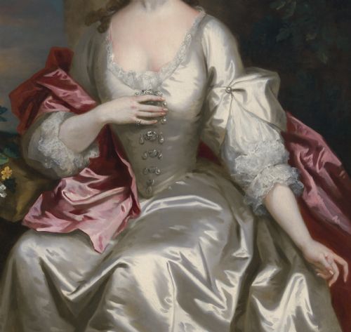 PORTRAIT OF A LADY IN A WHITE SILK DRESS RED DRAPERY SIGNED AND DATED 1739 JOHN VANDERBANK 16941739 OIL ON CANVAS PAINTING - ADDITIONAL PHOTO 8